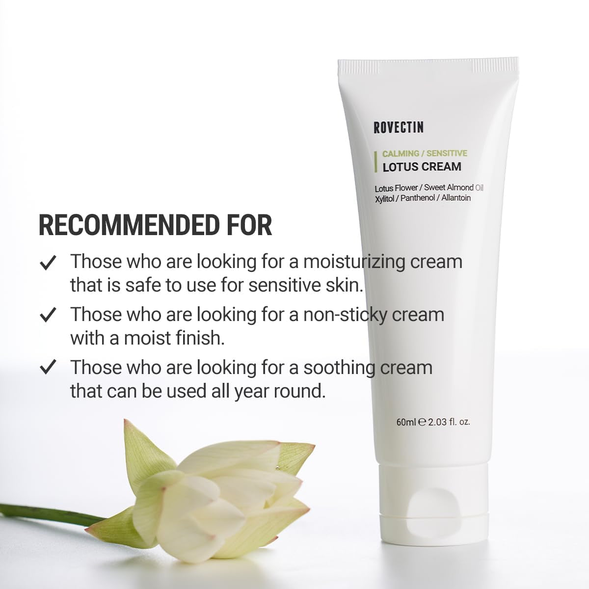 Calming Lotus Cream – Lightweight Hydrating & Soothing Moisturizer Face Cream for Sensitive Skin | 75% Lotus Water Extract & Niacinamide for Anti-Aging | Vegan Korean Skincare (2.03 Fl Oz)