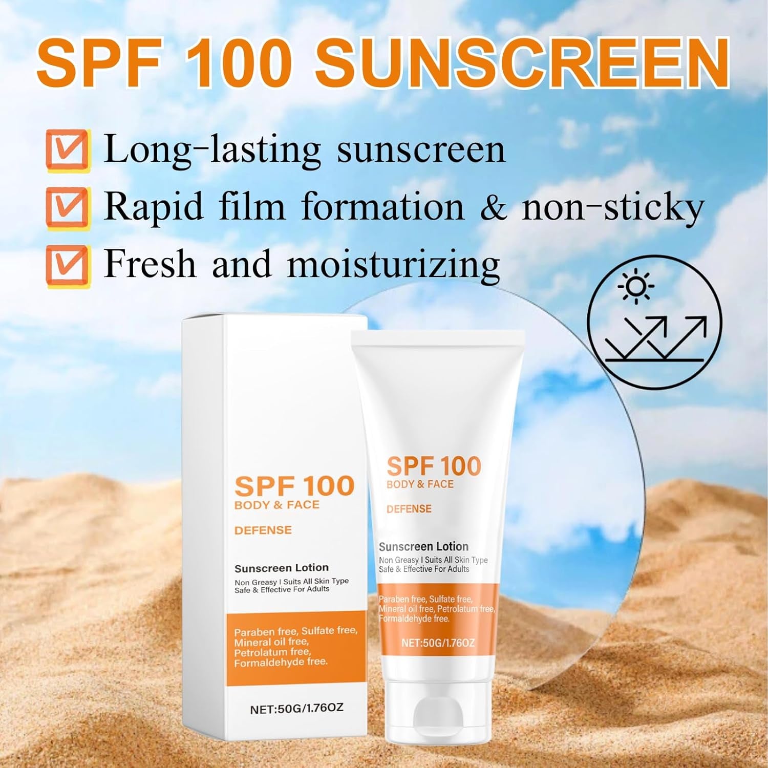 Spf 100 Face Sunscreen Moisturizer - Travel Size Sunblock - Oil Free Facial Sun Screen - Sun Screen Protector for Face & Body - Non-Greasy,No White Cast Waterproof Sunscreen Lotion -Dry Oily Skincare