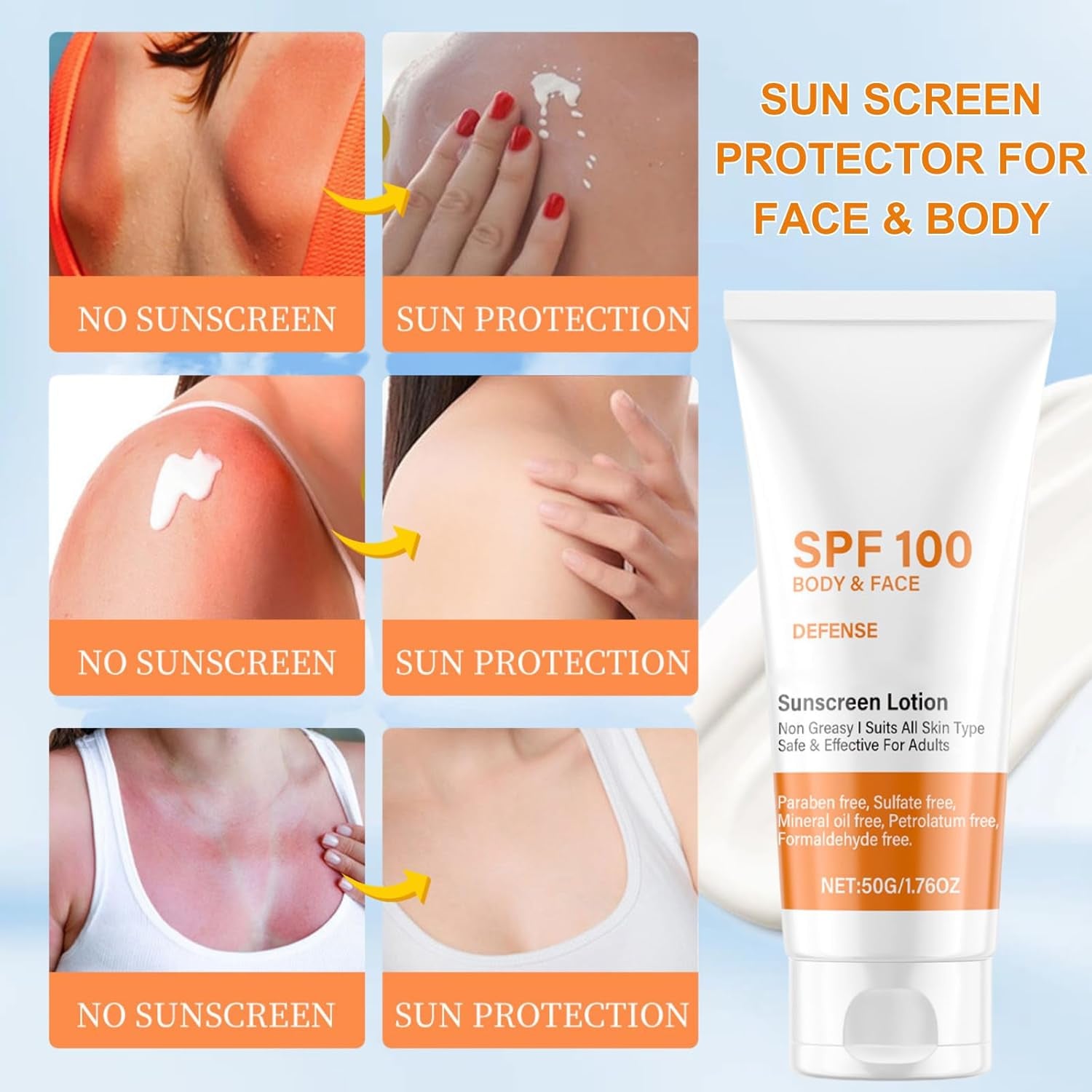 Spf 100 Face Sunscreen Moisturizer - Travel Size Sunblock - Oil Free Facial Sun Screen - Sun Screen Protector for Face & Body - Non-Greasy,No White Cast Waterproof Sunscreen Lotion -Dry Oily Skincare