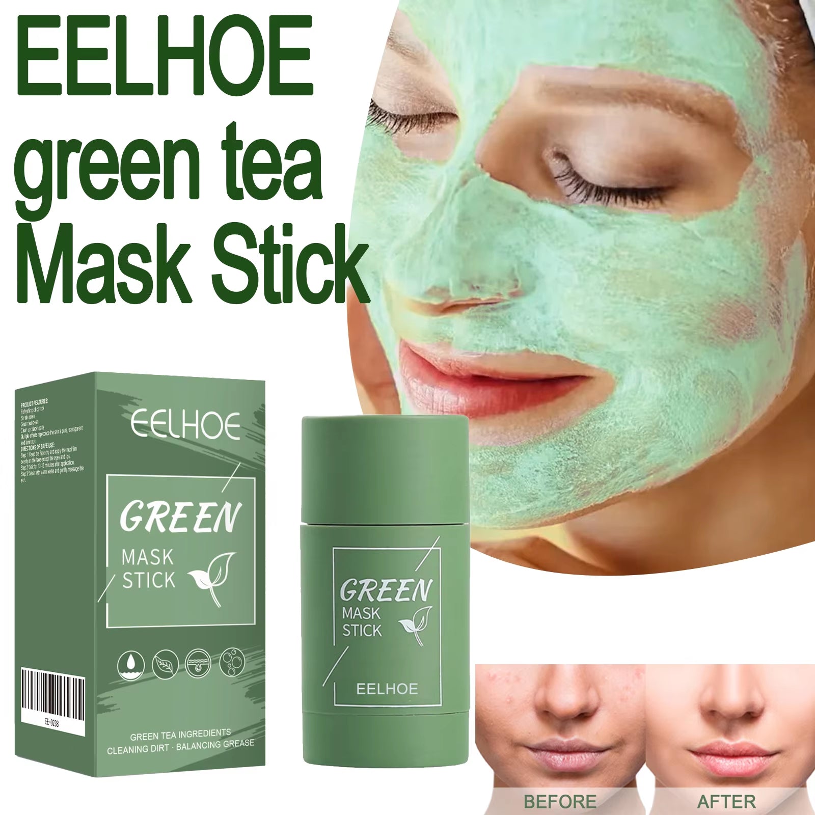 Green Tea Mask Stick Refreshing Oil Control Shrink Pores Green Tea Clean  Reproduce the Skin'S Pure